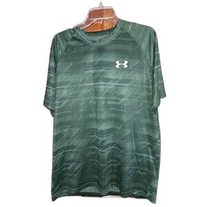 Under Armour HeatGear Green Pattern Logo Tee Sz L Performance‎ Training Shirt